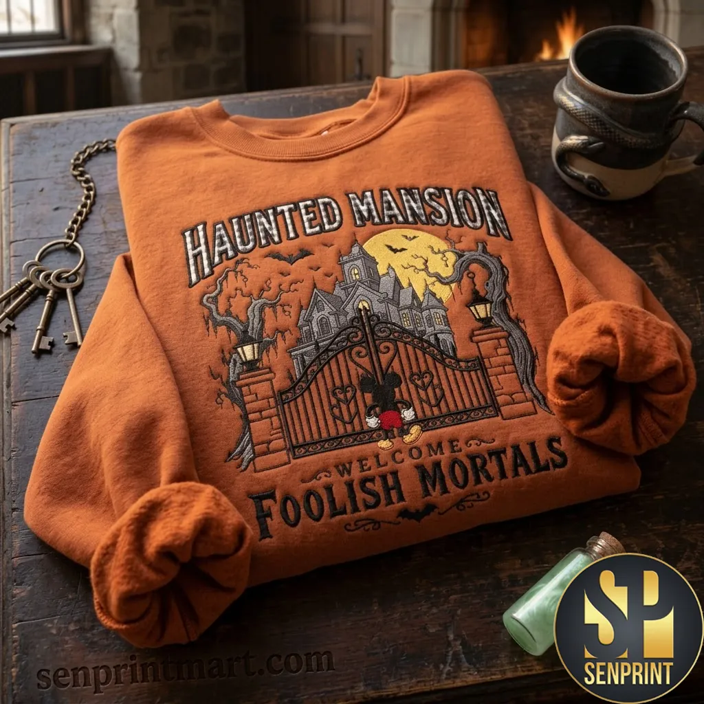 Haunted Mansion Welcome Foolish Mortals Embroidered Sweatshirt