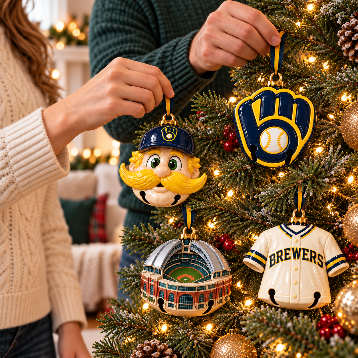 Milwaukee Brewers MLB Baseball 4 Piece Premium 3D Holiday Christmas Bell Ornament Set Milwaukee Brewers MLB Baseball 4 Piece Premium 3D Holiday Christmas Bell Ornament Set