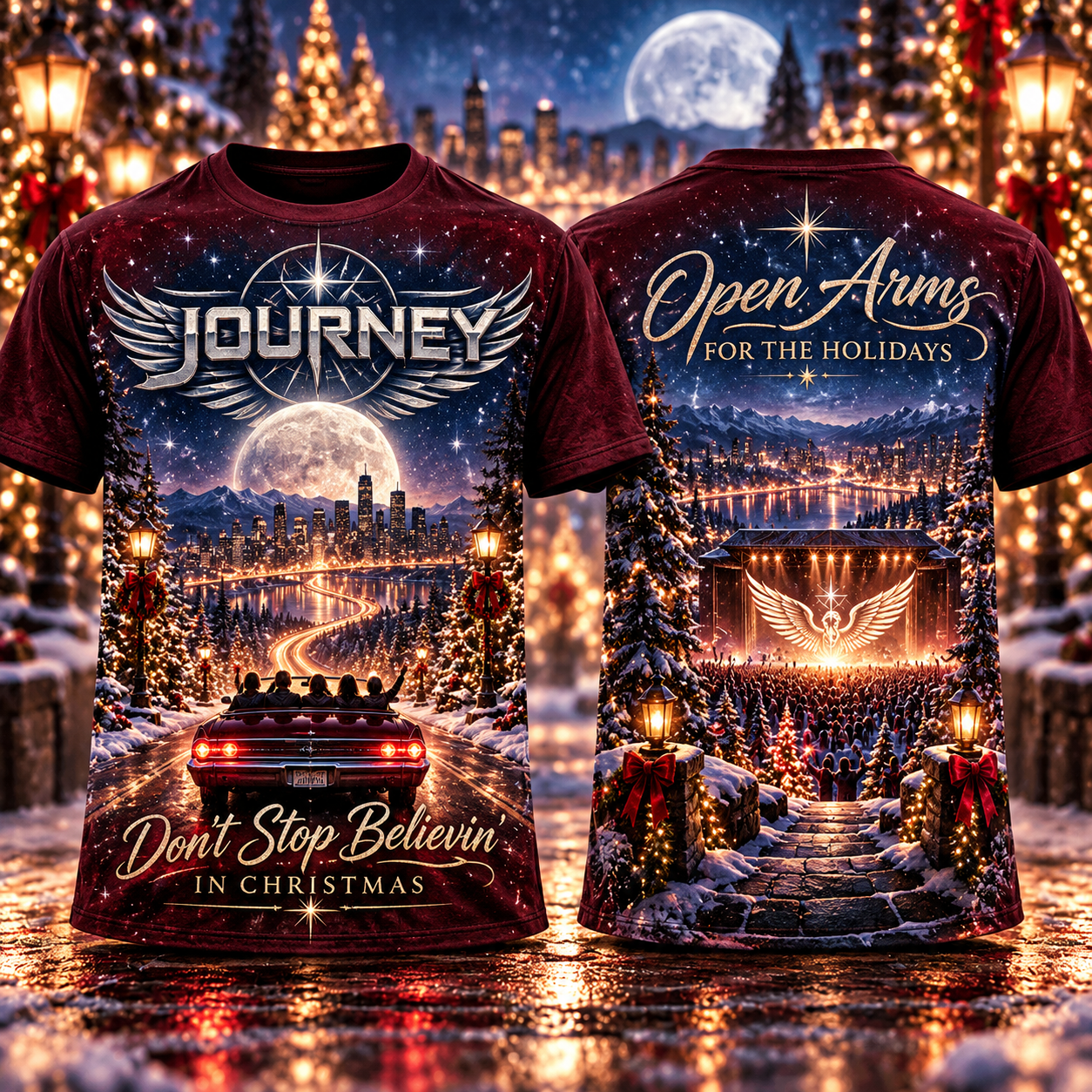 Journey Rock Band Don’t Stop Believin’ Open Arms For The Holidays Christmas All Over Print 3D T-Shirt