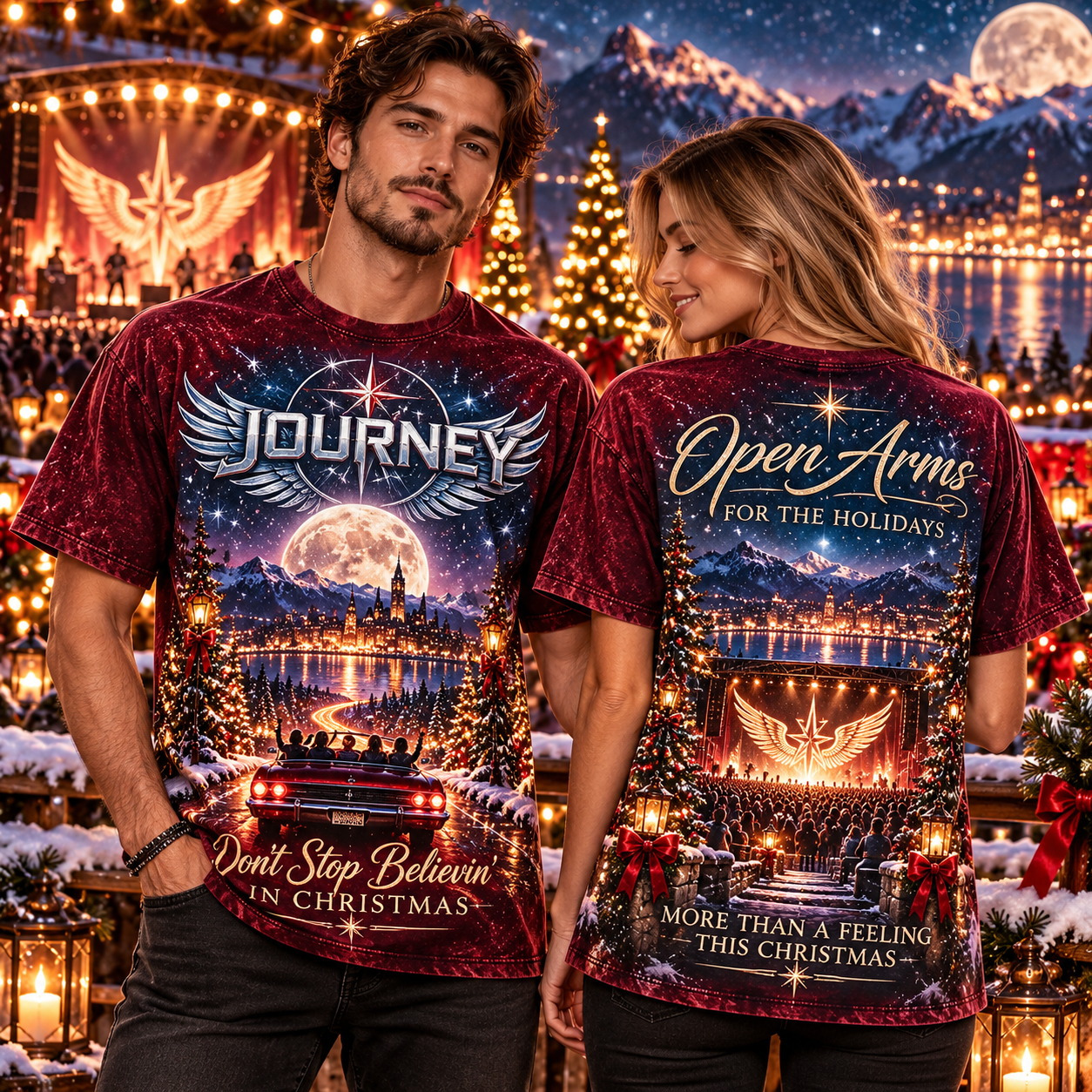 Journey Rock Band Don’t Stop Believin’ Open Arms For The Holidays Christmas All Over Print 3D T-Shirt Journey Rock Band Don’t Stop Believin’ Open Arms For The Holidays Christmas All Over Print 3D T-Shirt