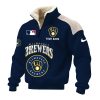 Milwaukee Brewers Custom Name Navy Blue Sherpa Lined Quarter Zip Fleece Sweater