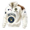 Milwaukee Brewers Custom Name Navy Blue Sherpa Lined Quarter Zip Fleece Sweater