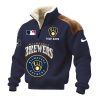 Milwaukee Brewers Custom Name Navy Blue Sherpa Lined Quarter Zip Fleece Sweater