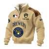 Milwaukee Brewers Custom Name Navy Blue Sherpa Lined Quarter Zip Fleece Sweater