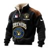Milwaukee Brewers Custom Name Navy Blue Sherpa Lined Quarter Zip Fleece Sweater