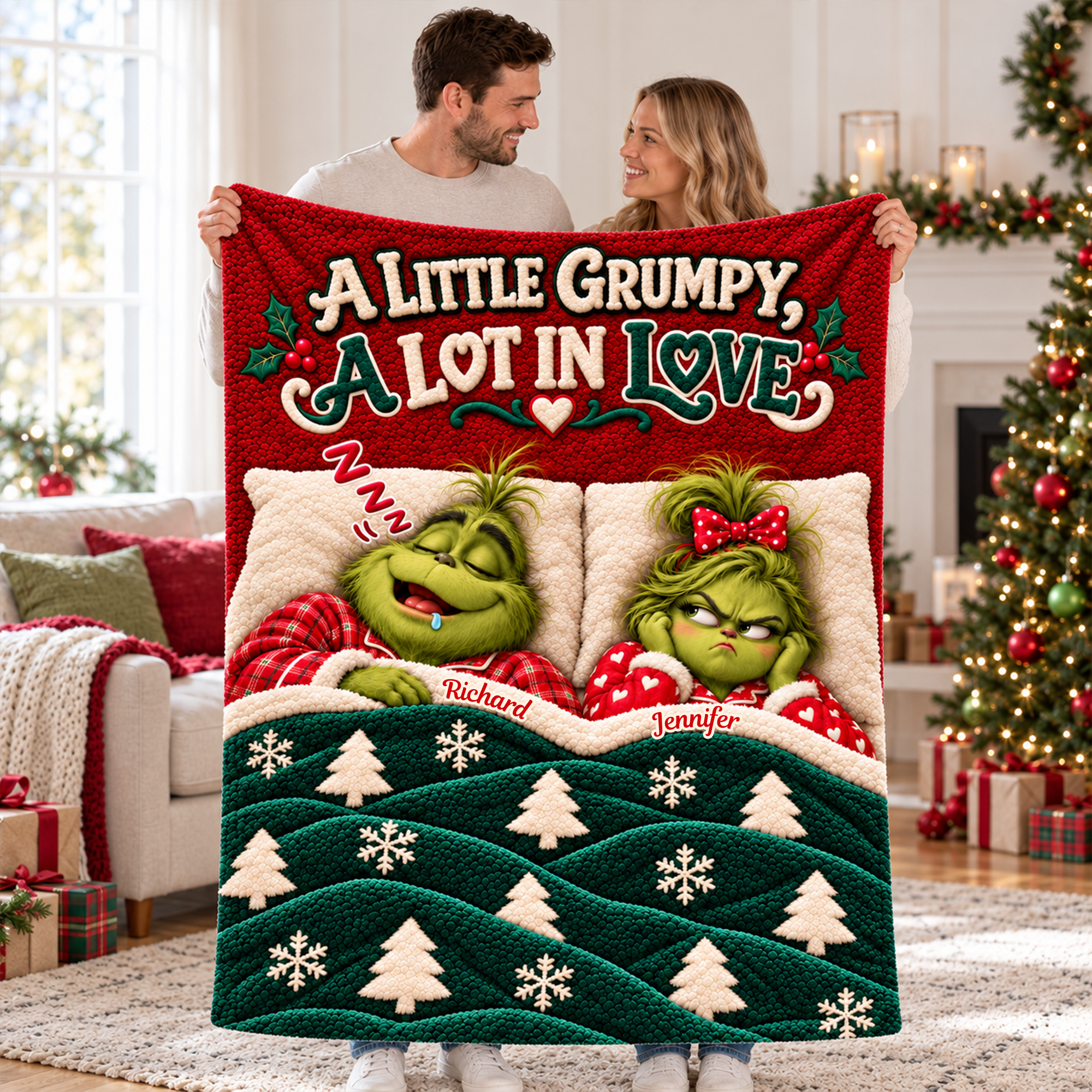 A Little Grumpy A Lot In Love Personalized Christmas Holiday Gift Cozy Couple Blanket A Little Grumpy A Lot In Love Personalized Christmas Holiday Gift Cozy Couple Blanket