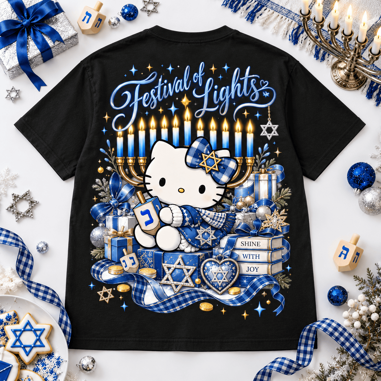 Hello Kitty Hanukkah Festival Of Lights Cute Jewish Holiday Graphic T-Shirt Hello Kitty Hanukkah Festival Of Lights Cute Jewish Holiday Graphic T-Shirt
