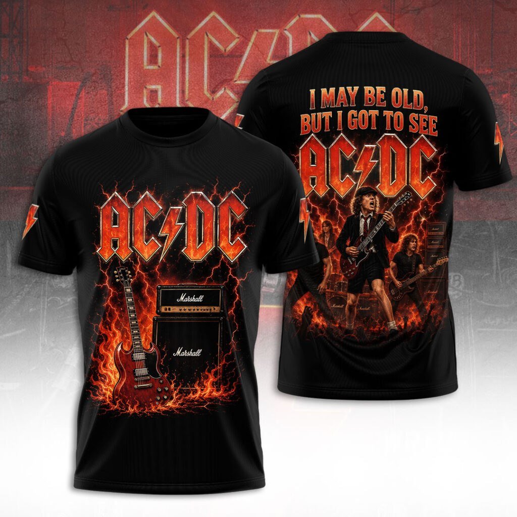 AC DC Rock Band I May Be Old But I Got To See AC DC Vintage Flame All Over Print T-Shirt