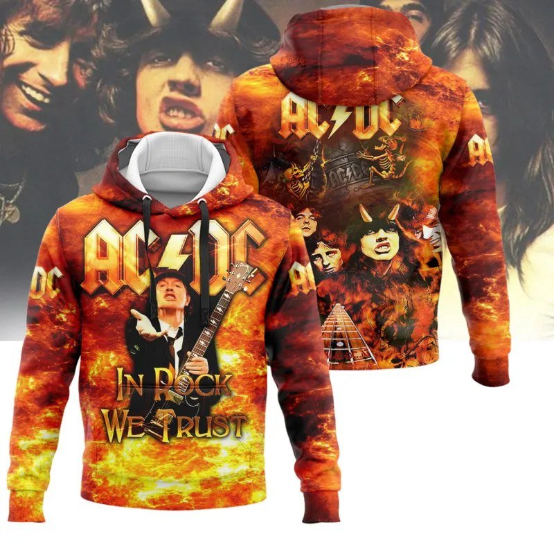 AC DC In Rock We Trust Fiery Flame Graphics Rock Band 3D Hoodie