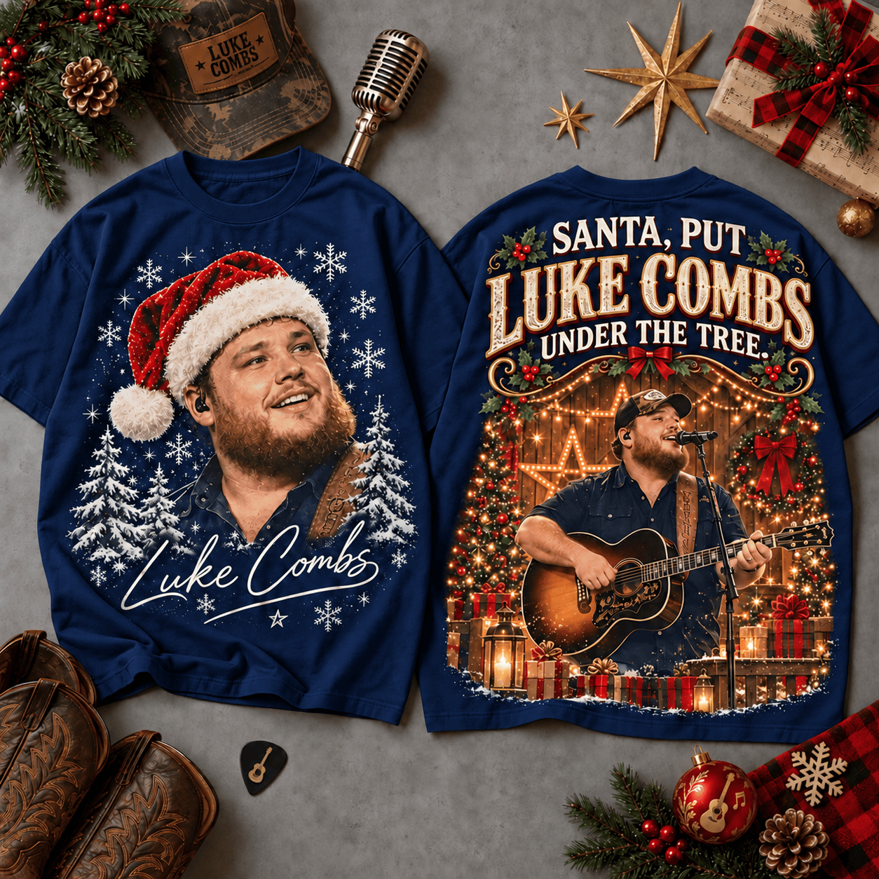 Luke Combs Santa Portrait Country Music Christmas Holiday Gift All-Over Print T-Shirt Luke Combs Santa Portrait Country Music Christmas Holiday Gift All-Over Print T-Shirt