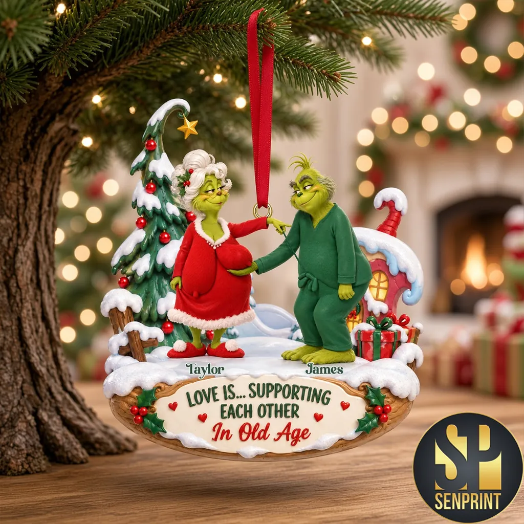 Grinch Couple Love Is Supporting Each Other Personalized Acrylic Ornament