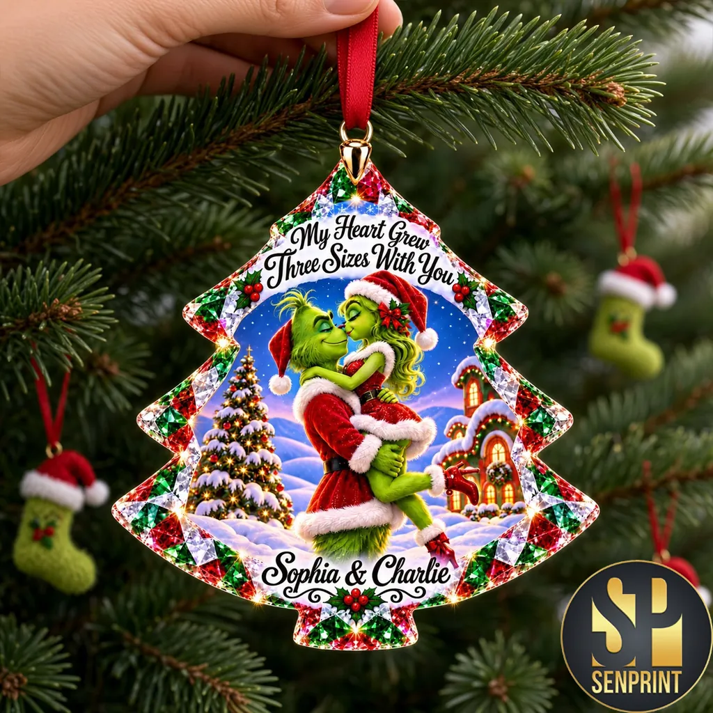 Personalized Grinch Couple My Heart Grew Three Sizes Christmas Ornament