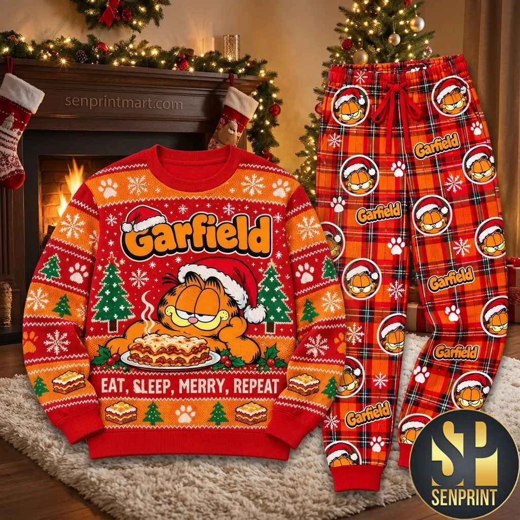 Garfield Eat Sleep Merry Repeat Christmas Pajama Set