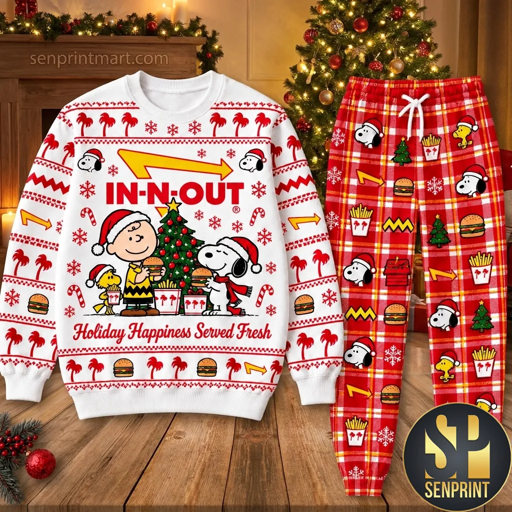 In-N-Out Burger Snoopy Christmas Holiday Pajama Set