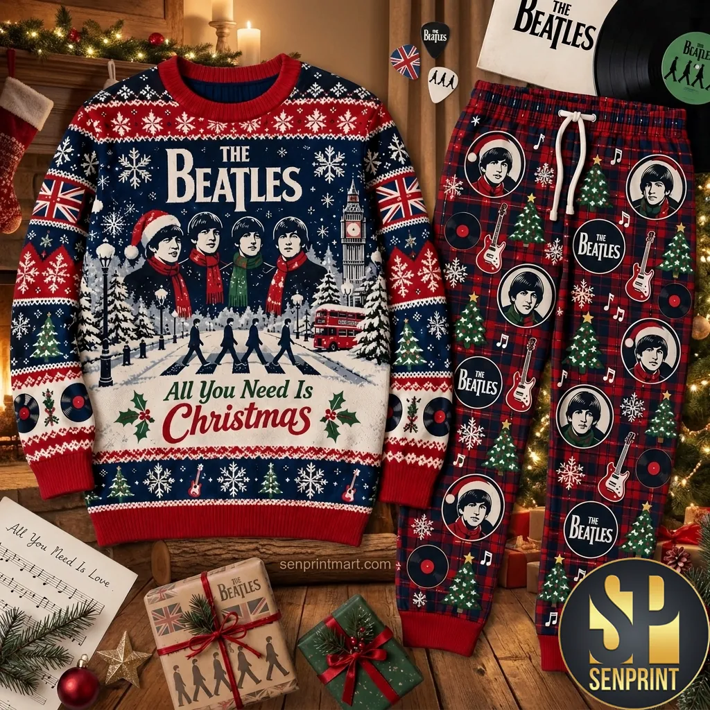 The Beatles All You Need Is Christmas Holiday Pajama Set