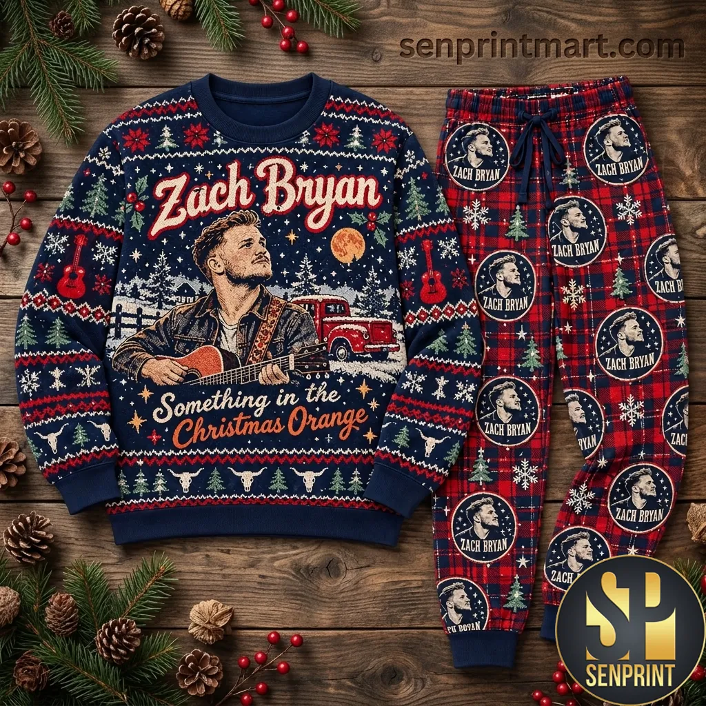 Zach Bryan Something In The Christmas Orange Holiday Pajama Set