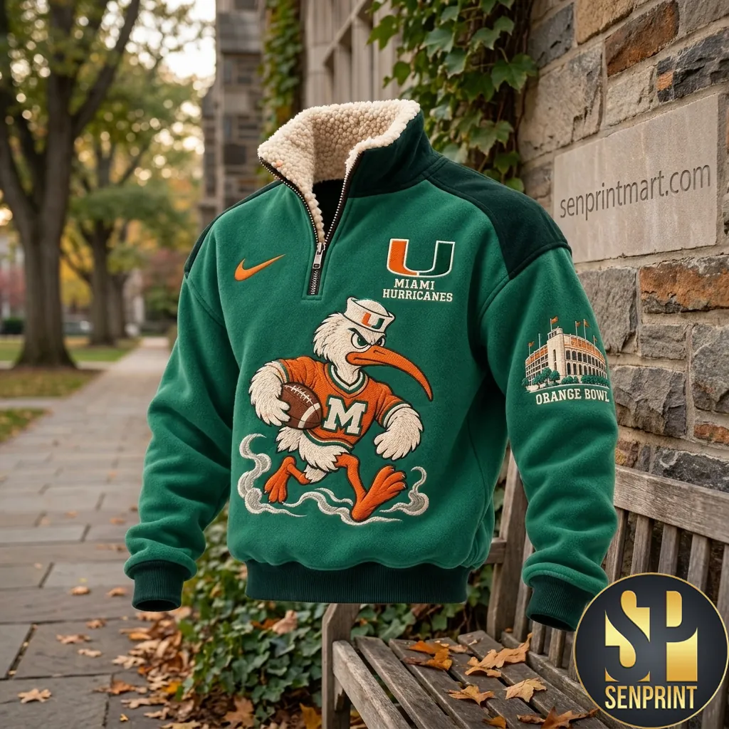 Miami Hurricanes Orange Bowl Vintage Style Sherpa Quarter Zip Fleece