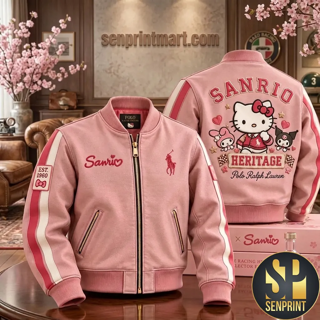 Sanrio Hello Kitty Heritage Pink Racing Bomber Jacket