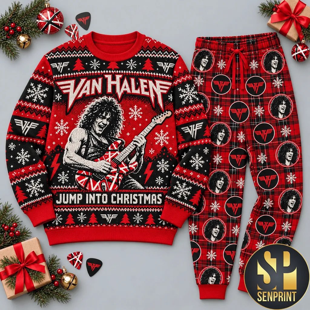 Van Halen Jump Into Christmas Ugly Sweater Style Pajama Set