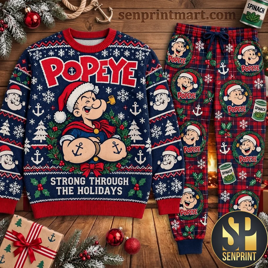 Popeye Strong Through The Holidays Christmas Pajama Set