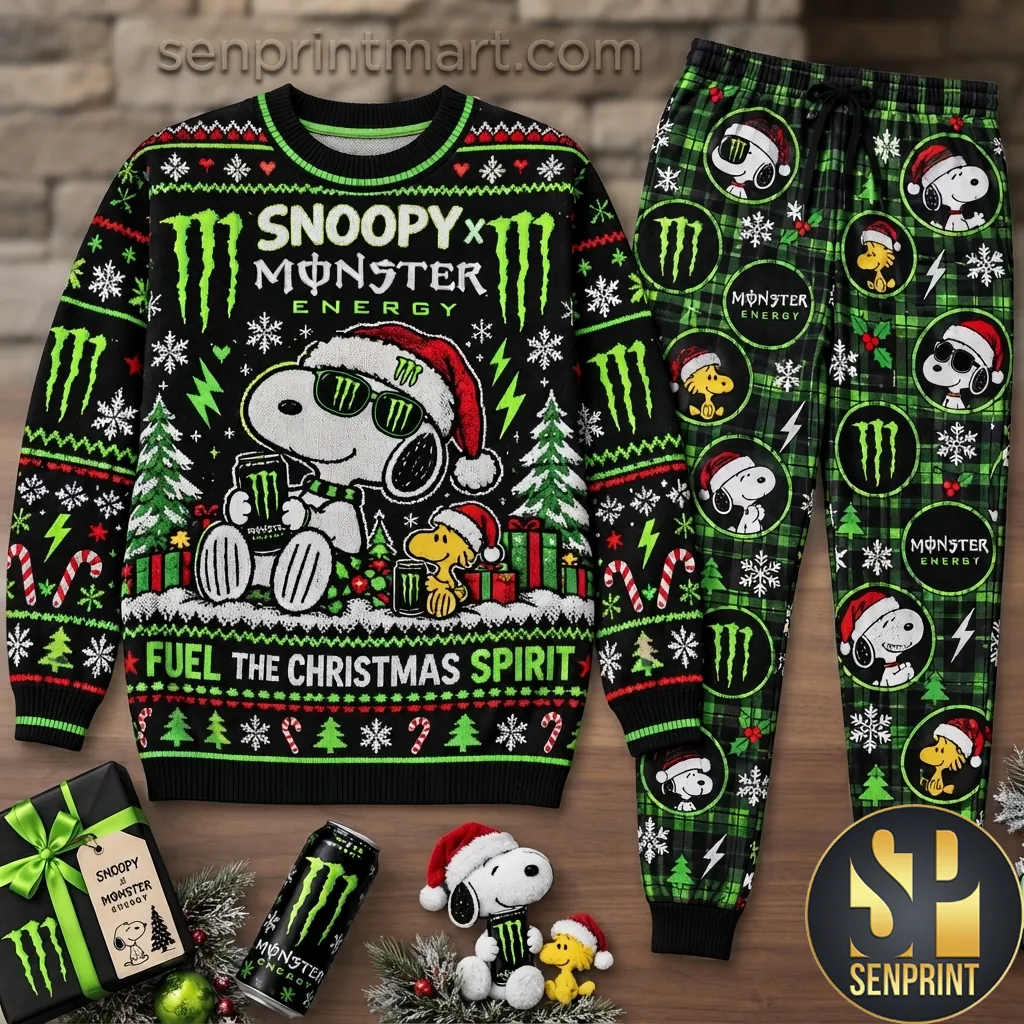 Snoopy x Monster Energy Fuel The Christmas Spirit Ugly Sweater Pajama Set