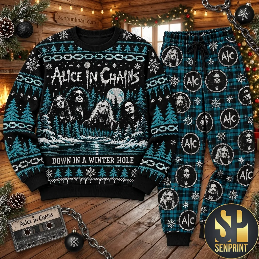 Alice In Chains Down In A Winter Hole Christmas Pajama Set
