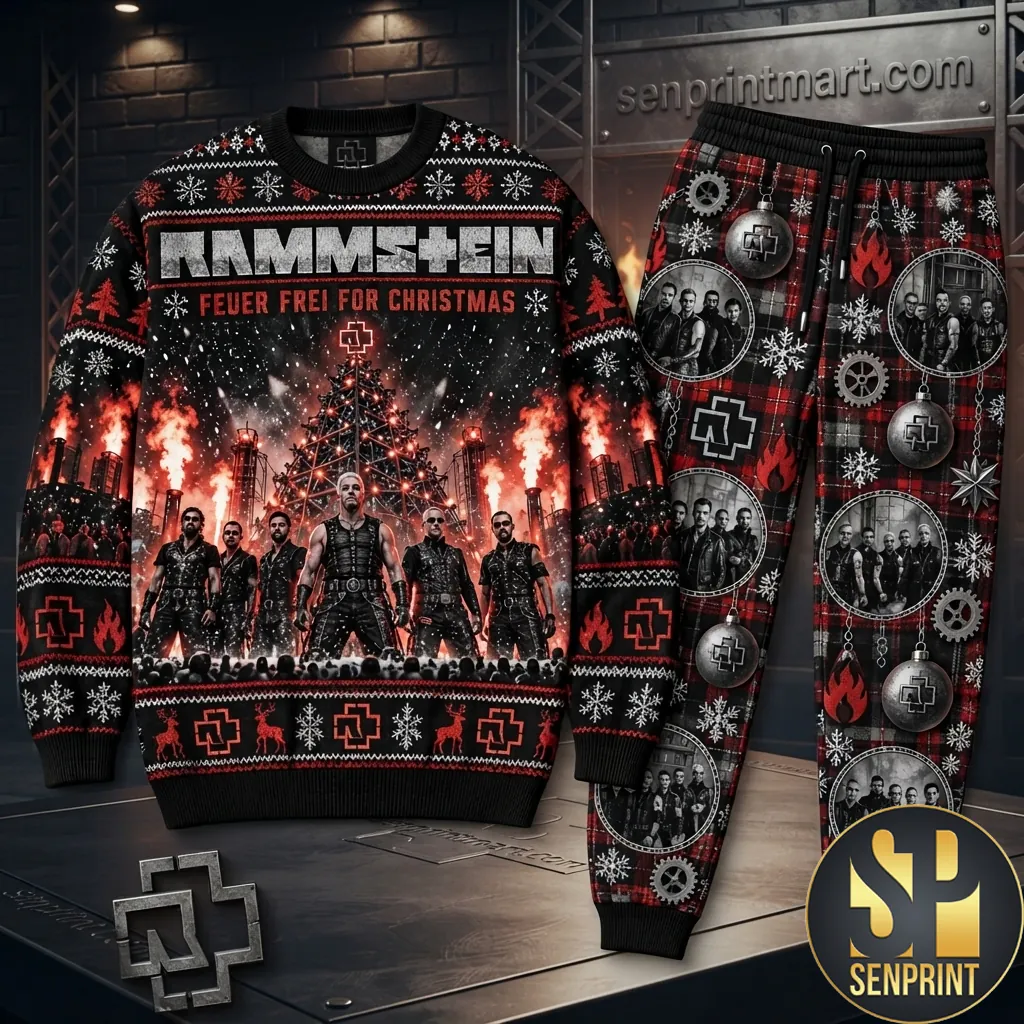 Rammstein Feuer Frei For Christmas Metal Band Ugly Christmas Sweater Set