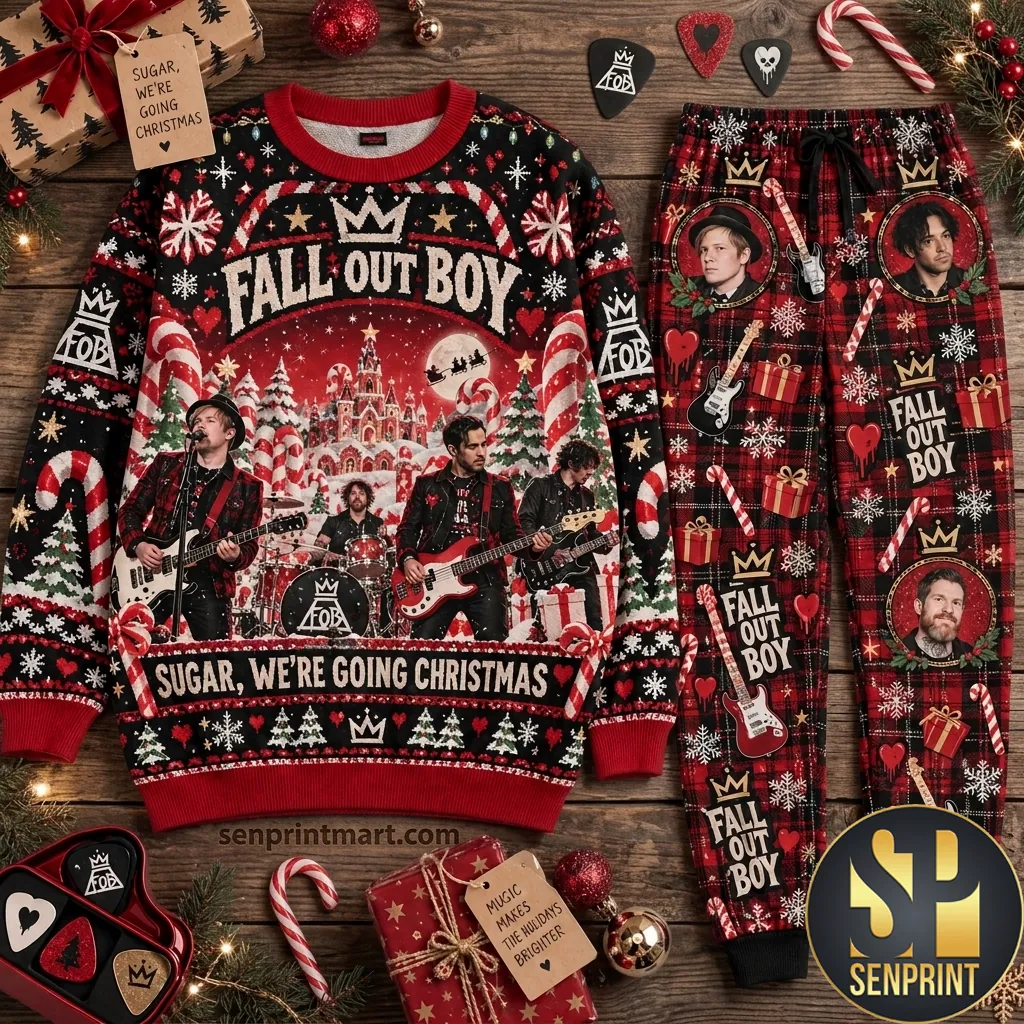 Fall Out Boy Sugar We’re Going Christmas Festive Plaid Pajama Set