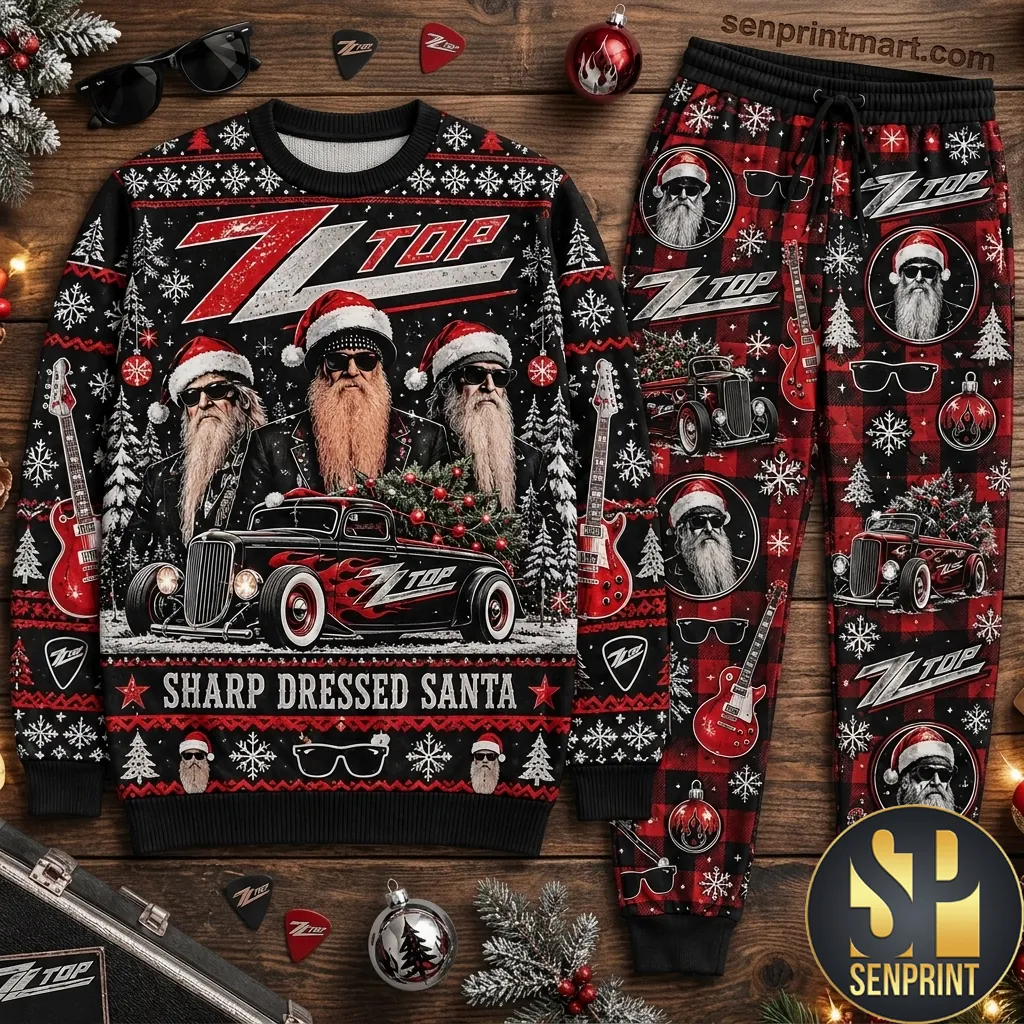 ZZ Top Sharp Dressed Santa Christmas Holiday Pajama Set