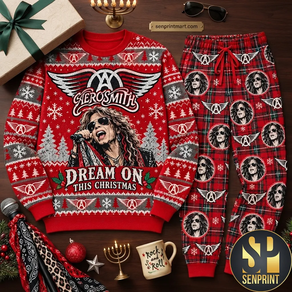 Aerosmith Dream On Christmas Rock Band Pajama Set