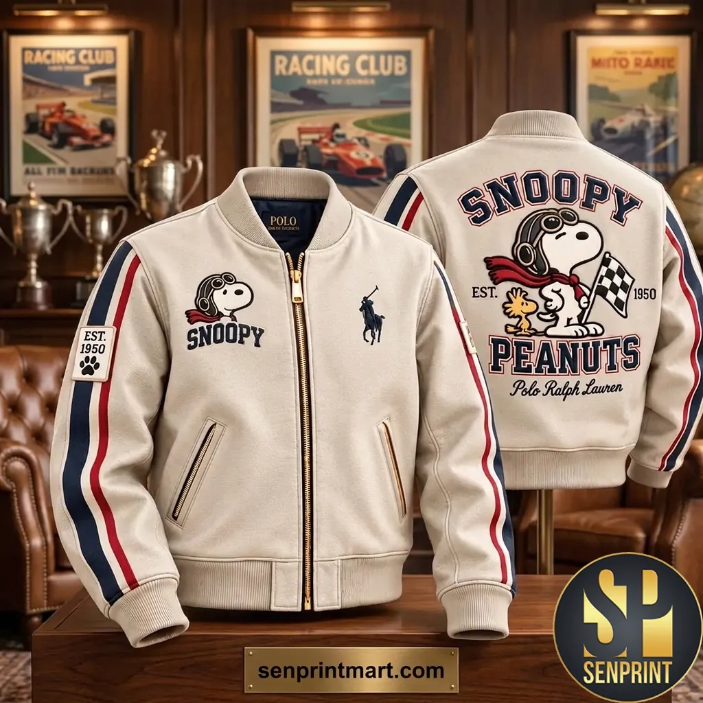 Snoopy Peanuts Racing Est 1950 Embroidered Varsity Jacket