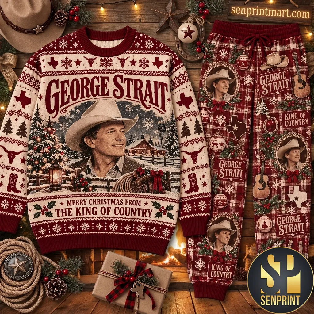 George Strait King Of Country Christmas Holiday Pajama Set