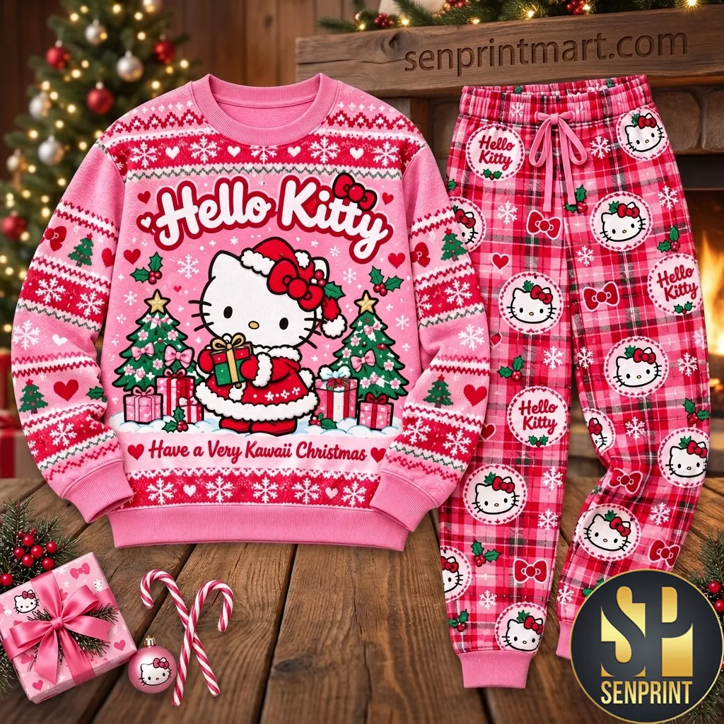 Hello Kitty Kawaii Christmas Pink Holiday Pajama Set
