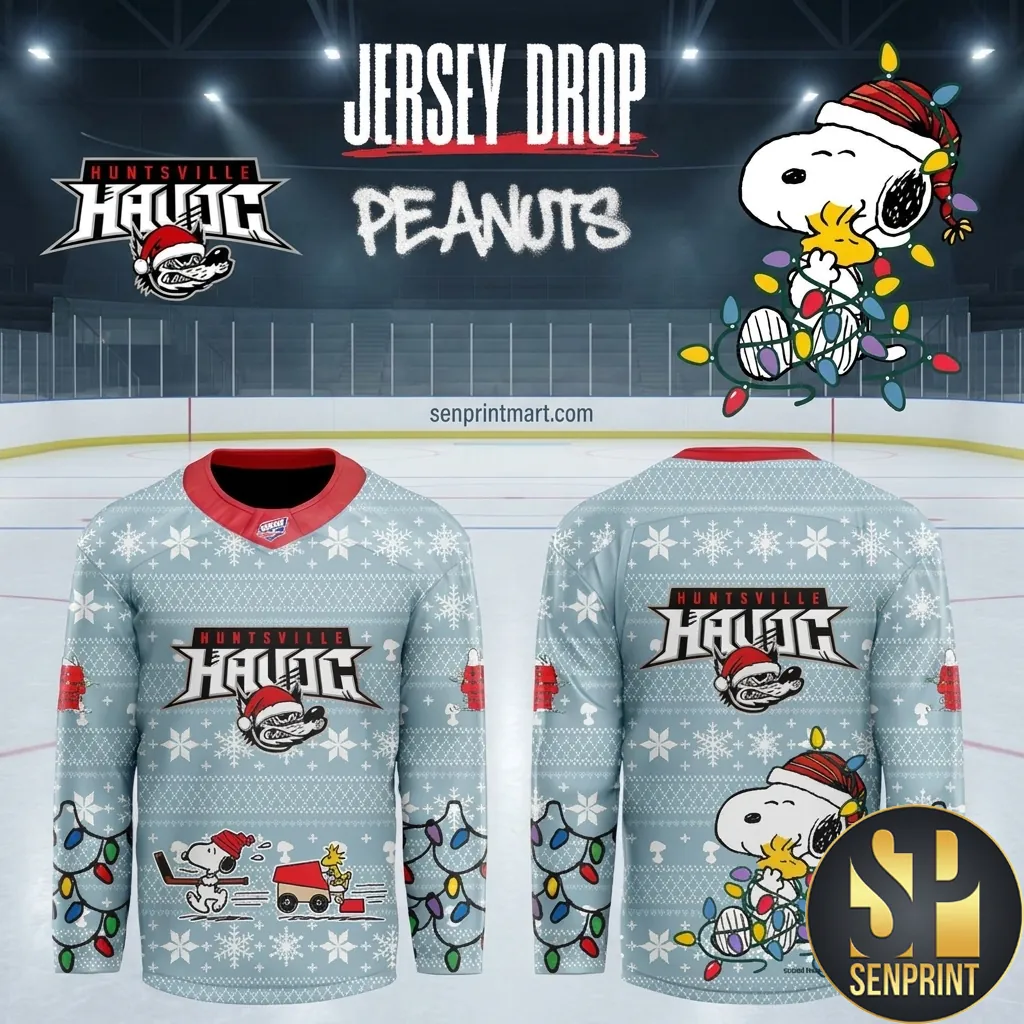 Huntsville Havoc Peanuts Snoopy Christmas Holiday Hockey Jersey