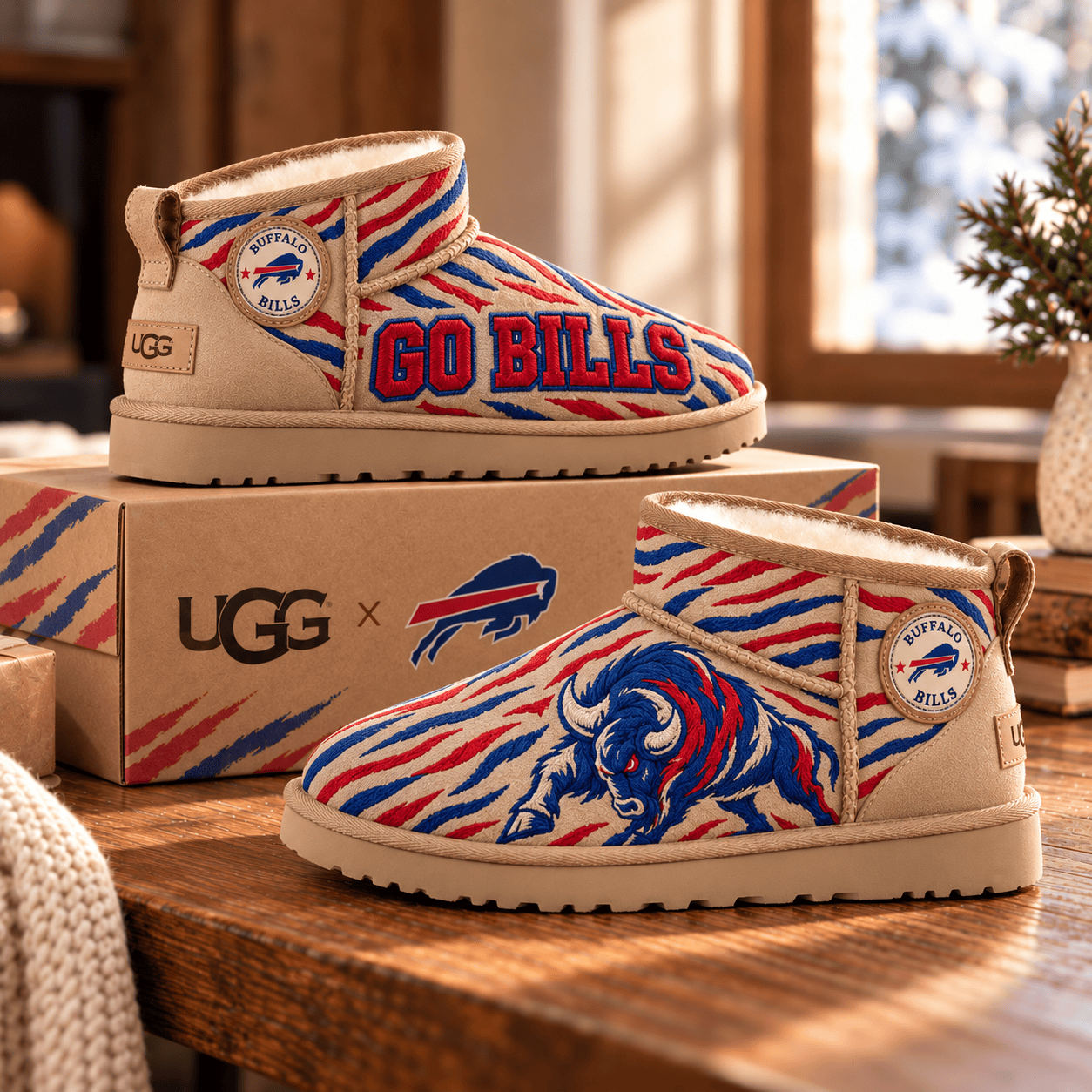 Buffalo Bills Go Bills Embroidered Warm Suede Classic Ultra Mini Boots