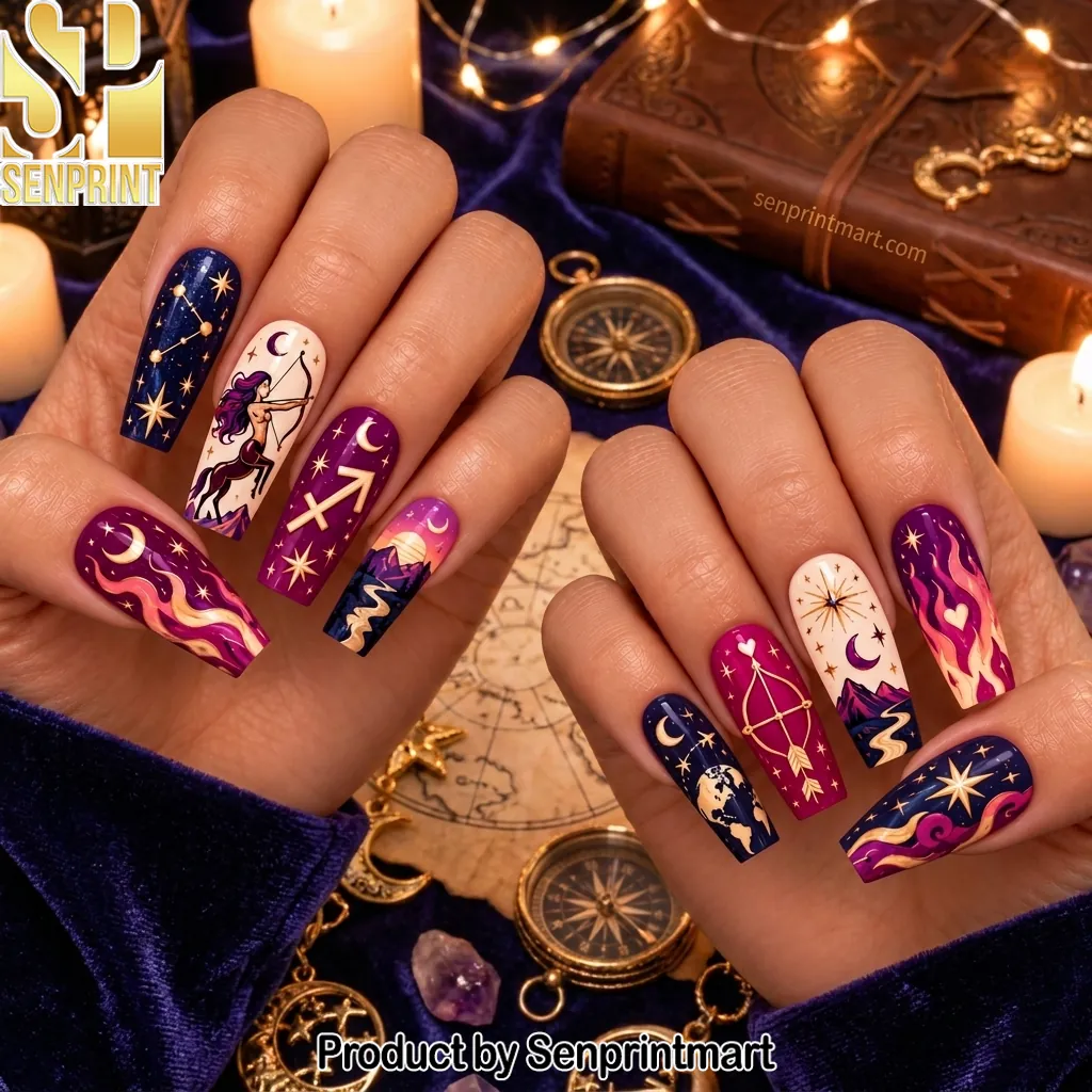 Sagittarius Zodiac Celestial Astrology Press On Nails
