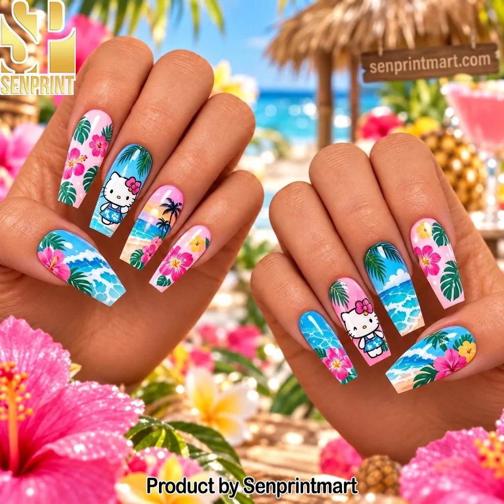 Hello Kitty Tropical Beach Summer Theme Press On Nails