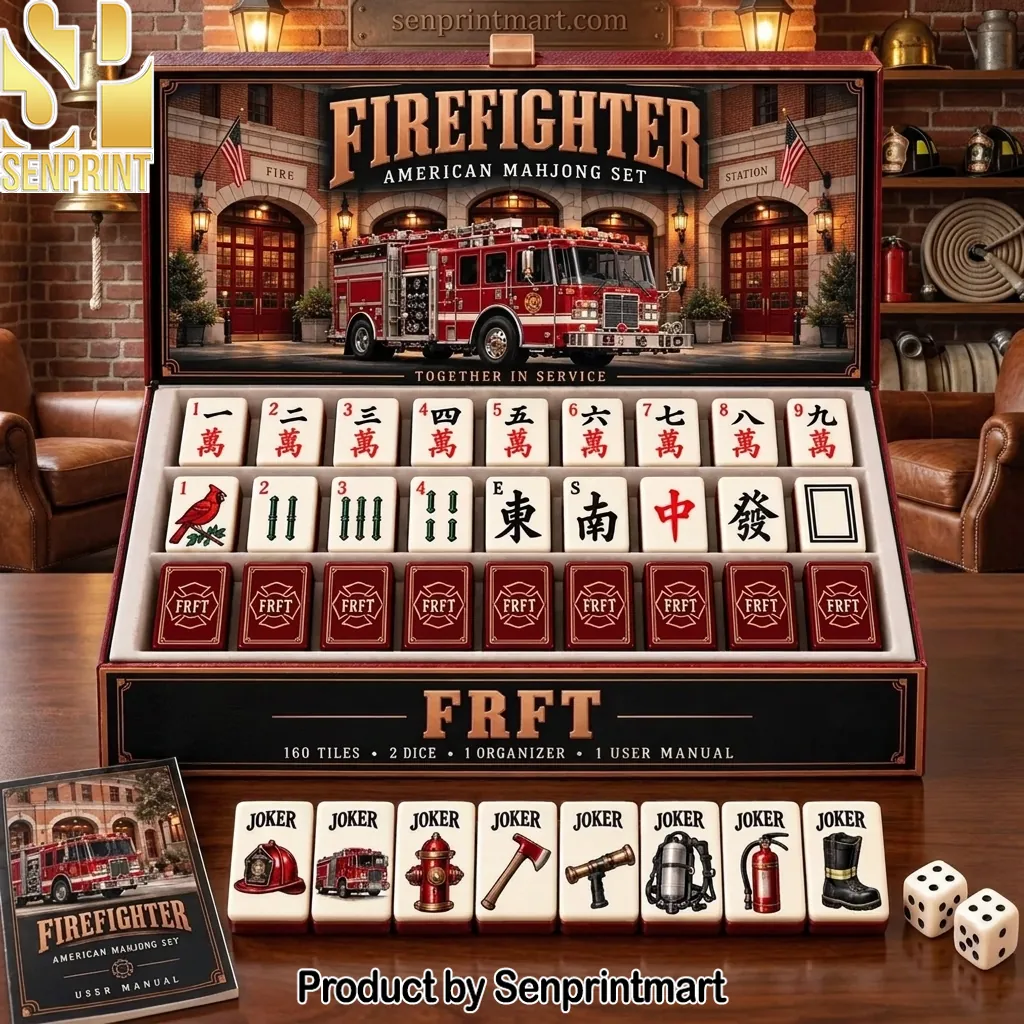 Firefighter Themed American Mahjong Set with Custom Fire Truck Tiles