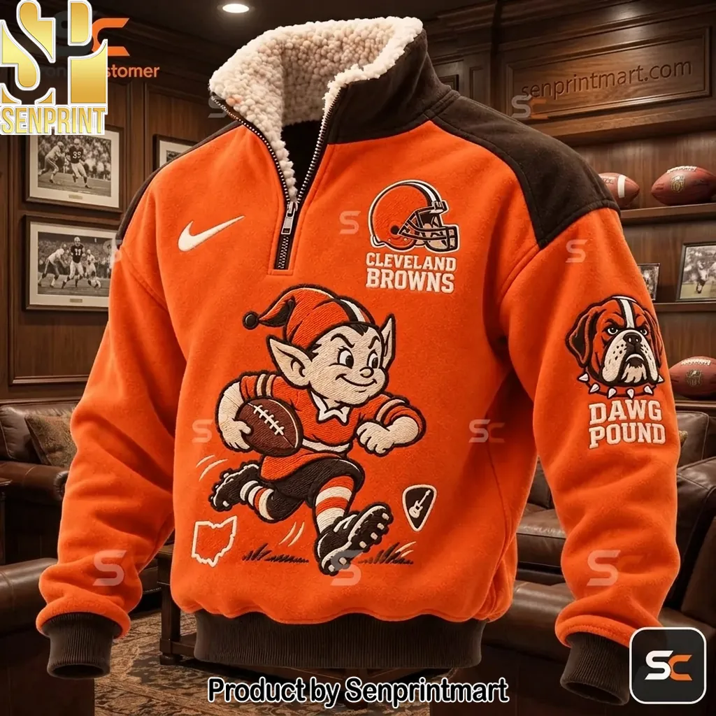 Cleveland Browns Dawg Pound Sherpa Lined Quarter Zip Hoodie