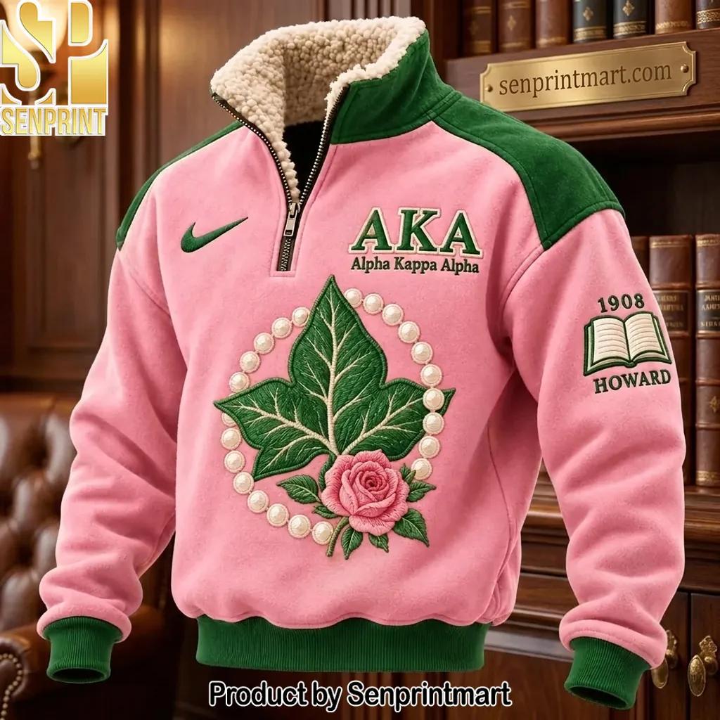 Alpha Kappa Alpha AKA Howard 1908 Embroidered Sherpa Quarter Zip Hoodie
