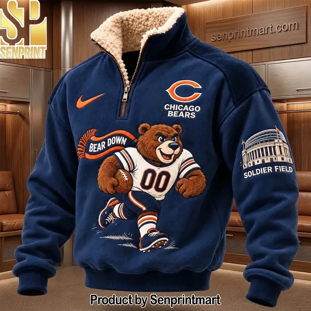 Chicago Bears Bear Down Soldier Field Sherpa Lined Quarter Zip Hoodie
