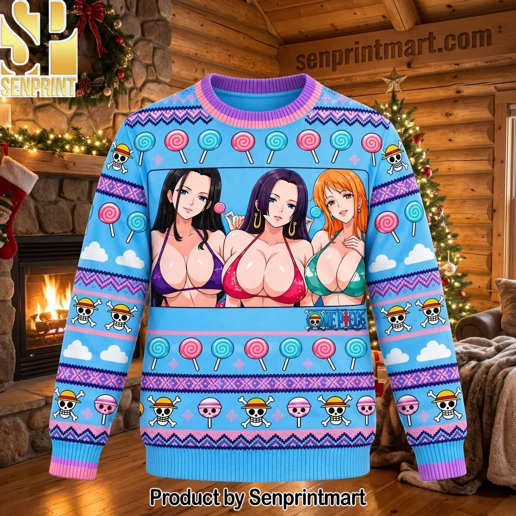One Piece Anime Girls Christmas Pattern Ugly Christmas Sweater