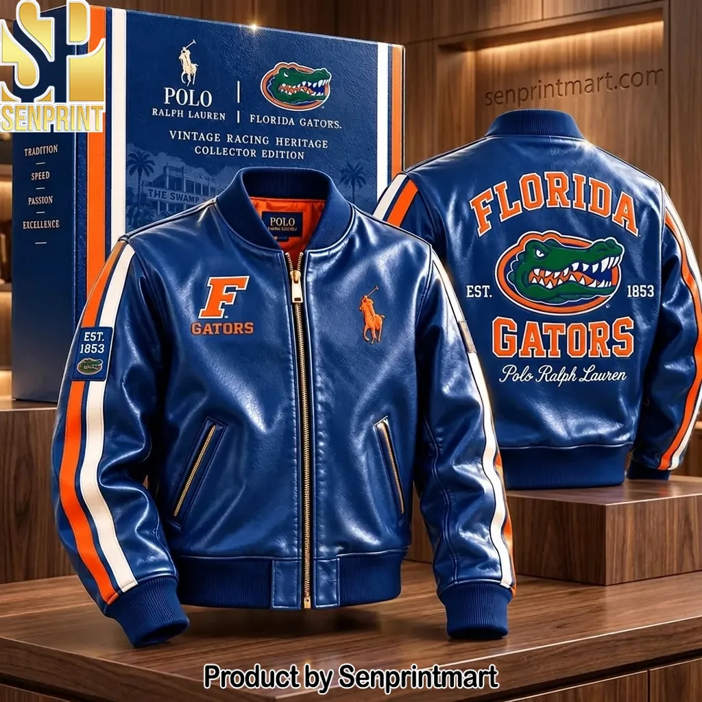 Florida Gators Polo Ralph Lauren Vintage Racing Heritage Leather Jacket