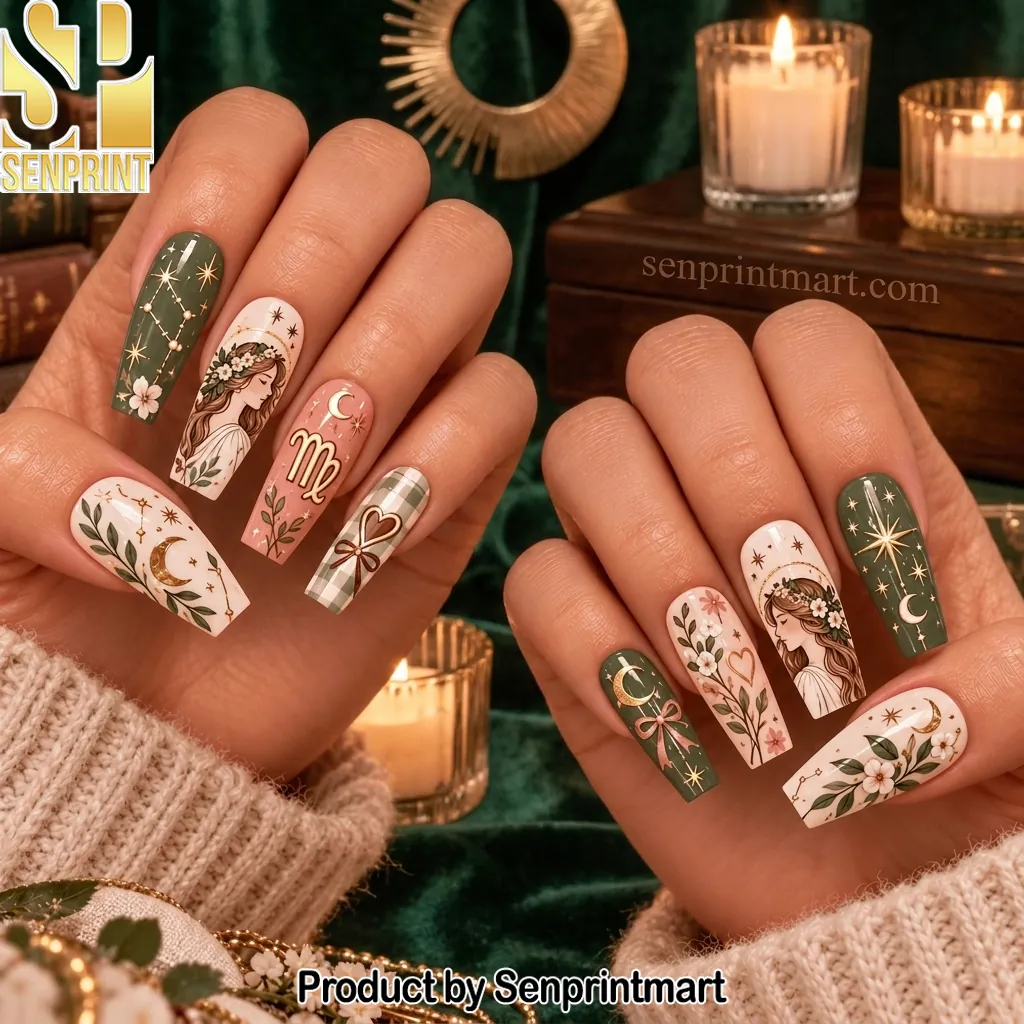 Virgo Zodiac Celestial Theme Press On Nails