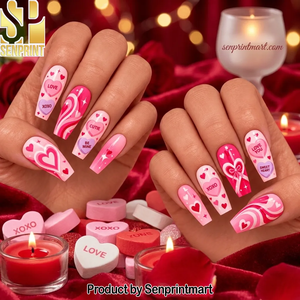 Valentine Heart Conversation Candy Design Press On Nails