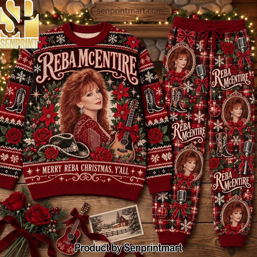 Reba McEntire Merry Christmas Yall Festive Holiday Pajama Set