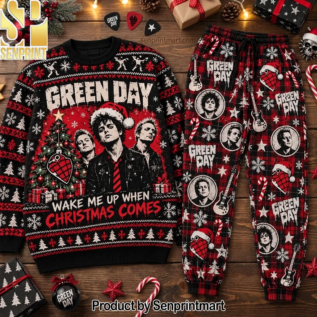 Green Day Wake Me Up When Christmas Comes Holiday Pajama Set
