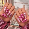 Luxury Chocolate Brown Bow and Heart Pattern Press On Nails