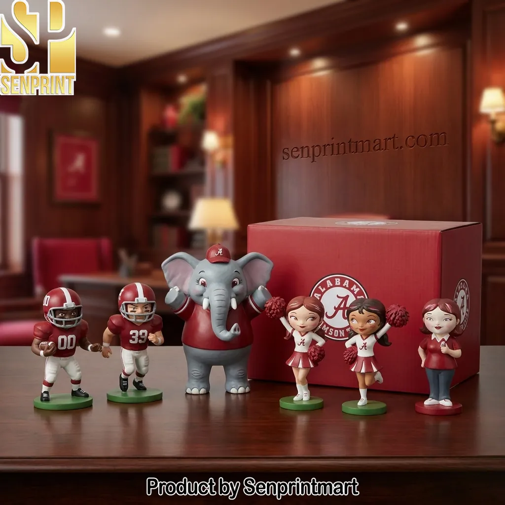 Alabama Crimson Tide Football Team Mascot and Cheerleader Figurine Set
