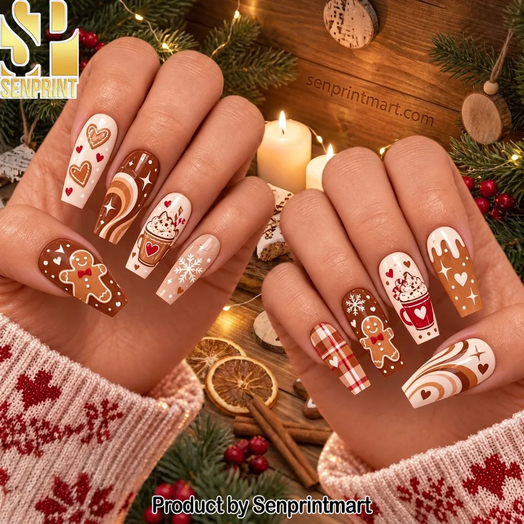 Gingerbread Christmas Holiday Theme Press On Nails